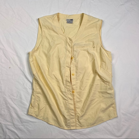 REI Tops - REI Womens Blue Button Down Shirt Sleeveless Plaid Size Medium L020522 Yellow